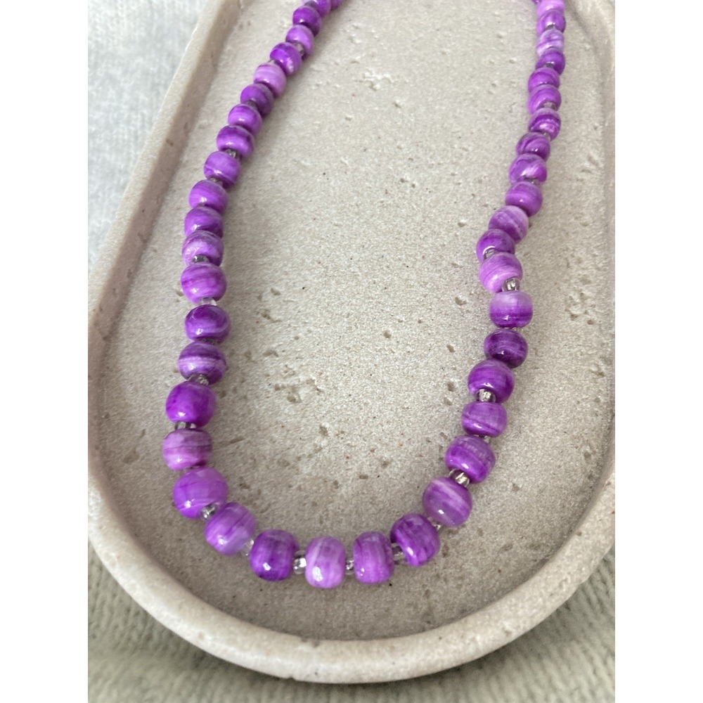 Vintage Purple Banded Collar Necklace Silver Tone Spacers‎ Statement Beaded